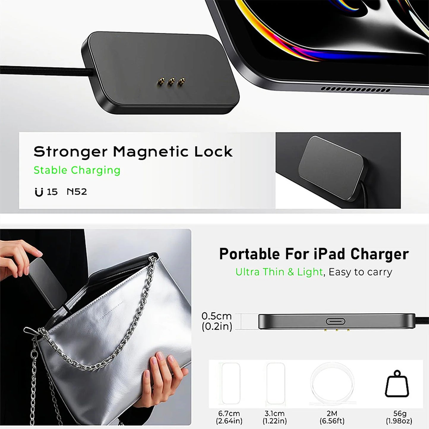 For iPad Pro Magnetic Wireless Charger Aluminum Alloy Fast Charging Smart Chargers With 2m Cord For iPad Pro 13"/11"/12.9"/10.9"